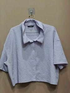 oversized Chic Lavender Textured Button-Up Top