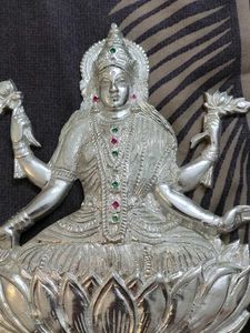 Silver Lakshmi Idol on Lotus