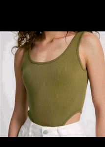 Ribbed Tank Bodysuit - Olive Green