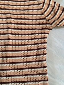 Striped Square Neck Button-Up Top