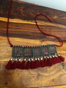 Boho Tassel Maroon  Necklace