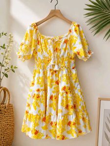 Yellow Floral Tiered Mini Dress