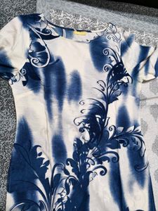 Mustard Women Blue &amp; White Printed Cotton Suit