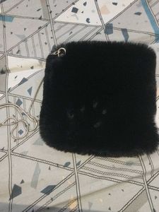 Chic Black Faux Fur Clutch Bag