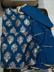 DESIGNER TEAL SHARARA CHOLI WITH STOLE