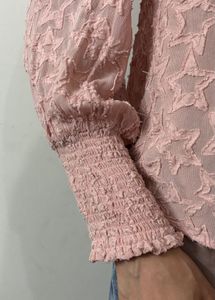 Chic Pink Star Textured Blouse