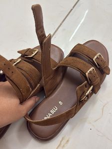 WESTSIDE- Brown Buckled Strap Sandals