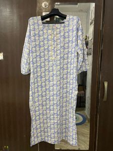 Blue Floral Print Cotton Kurta