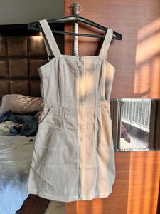 Khaki Zip Front Mini Dress