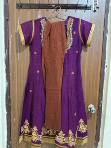 Purple Anarkali Suit (top, Bottom And Chinni)