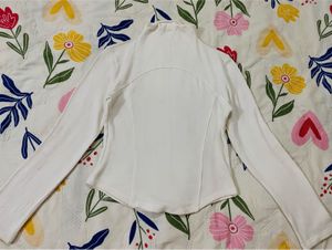 White Mock Neck Long Sleeve Top