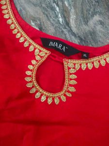 Red Embroidered Kurta with Bell Sleeves