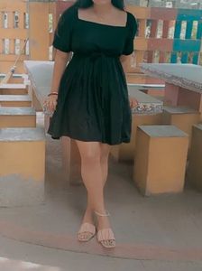 Black Puff Sleeve Square Neck Dress