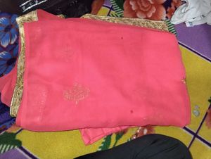 Pink Saree with Gold Embroidery
