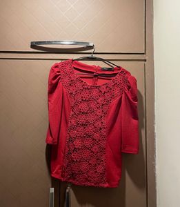Red Lace Yoke Top
