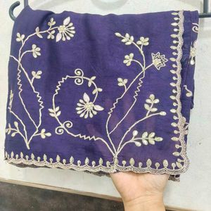 Elegant Embroidered Purple Saree