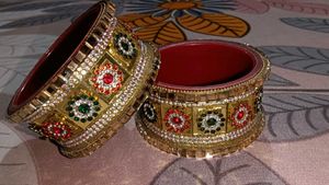 Exquisite Gold Plated Bangles with Stones