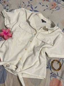 White Button-Up Tie-Front Blouse