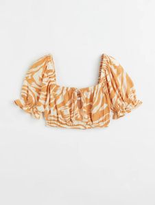 H&M zebra Print Square Neck Puff Sleeve Crop Top