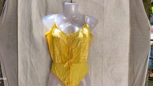 I. Yellow Lace Trim Bodysuit