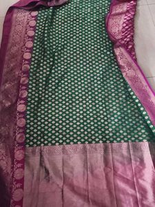 Elegant Green and pink Banarasi Silk Saree