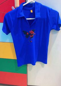 Vibrant Blue Top with Butterfly & Rose Print