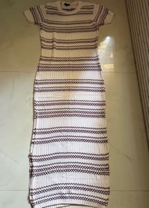 White Knit Dress with Geometric Pattern