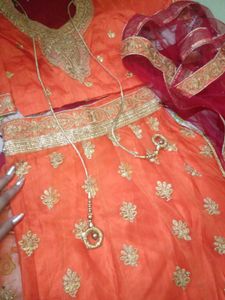 Orange Embroidered Lehenga Choli Set