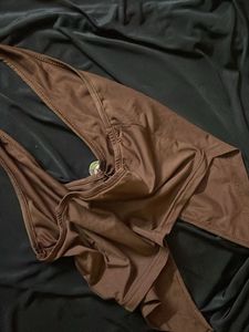 Chic Brown Halter Top with Metal Detail