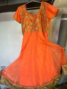 Elegant Orange Embroidered Anarkali