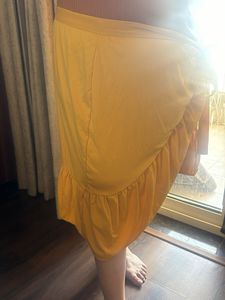 Elegant wrap around Mustard Yellow Ruffle skirt