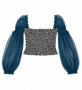 Chic Floral Smocked Top with Sheer Sleeves