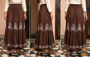 Embroidered Tiered Maxi Skirt