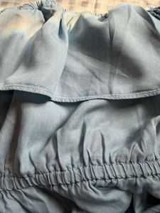 Promod Light Blue Off-Shoulder Chambray Dress