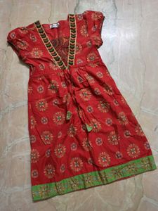 Red Ethnic Printed Fit-n-Flair Midi Dress