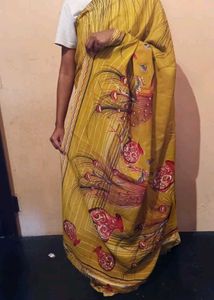 Yellow Saree with Peacock Printed