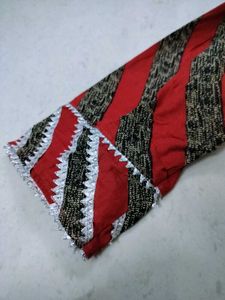 Red Kurta with Striped Pattern