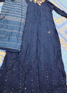 Elegant Navy Embroidered Kurta with dupatta