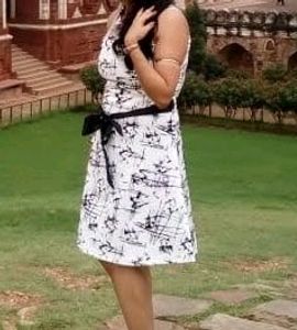 Off White Black Printed Branded Dress Knee Leng