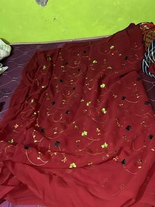 Maroon Embroidered Saree