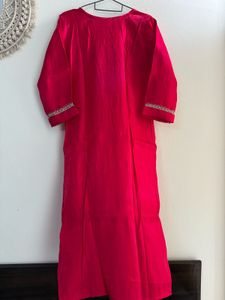 Fuschsia Pink Rich satin Mirror Work Suit pant set