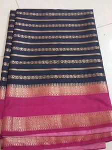 Elegant Striped Saree with Pink Border
