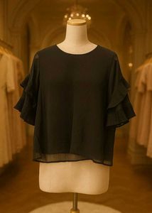 Chic Black Ruffle Sleeve Blouse