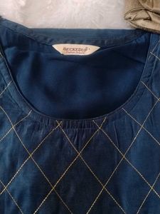 Elegant Navy Blue Kurta Set with Golden Pants