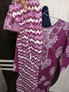 Purple Kurta Set with Zigzag Print