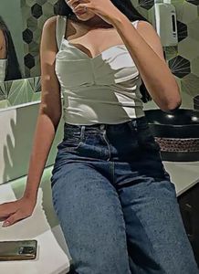 Cream Ribbed Halter Neck Top