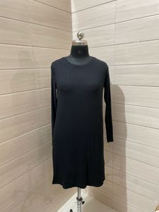 Black Ribbed Turtleneck Dress