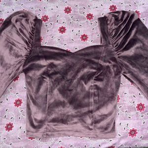 Neck Velvet Blouson Crop Top