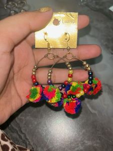 Colorful Pom Hoop Earrin