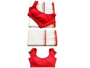 Elegant White Saree with Red Blouse
